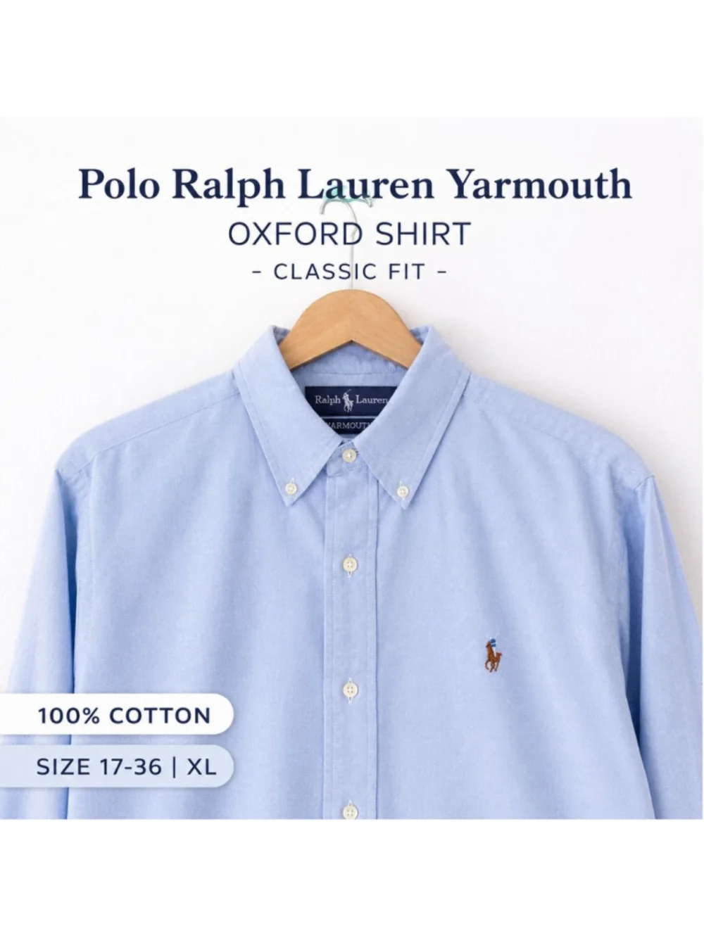 Ralph Lauren Yarmouth Oxford Shirt Mens 17-36 Light Blue Button Down Classic Fit